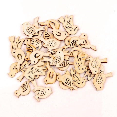 20Pcs Wooden Bird Pattern Natural Scrapbooking Craft For Embellishments Handmade DIY Handicraft Home Decoration DIY 40mm ► Photo 1/5