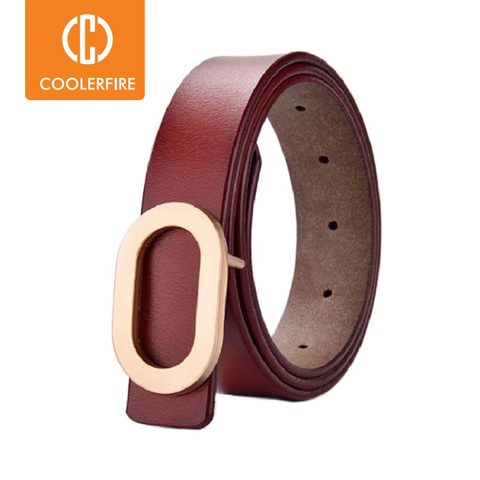 Women Belts Genuine Leather Designer's Famous Brand Fashion Alloy Ring Circle Gold Buckle Girl Jeans Dress Wild Belts LD033 ► Photo 1/6