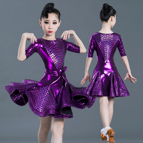 Kid purple Elegant Pleated Modern Salsa Latin Ballroom Dance Dresses for Girl Dance Clothes Dancing Competition Costume Wear ► Photo 1/5