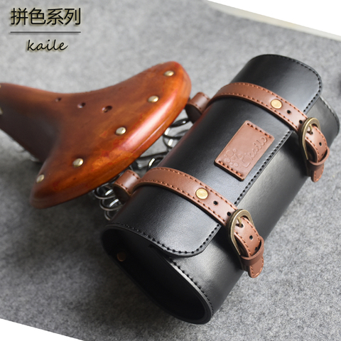 Vintage old bicycle faux saddle genuine leather PU cushion bag brooks bag hangback tool bag black saddle bag ► Photo 1/4