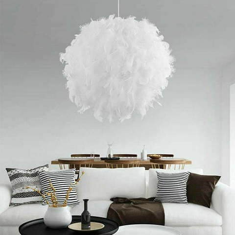 VASTFIRE E27 Modern White Feather Pendant Light Lampshade LED Pendant Sphere Round Lamp Shade Bedroom Living Soft Safe Decor ► Photo 1/6