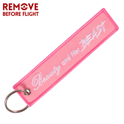 Motorcycle Keychain Jewelry Embroidery Beauty and Her Beast Car Key Ring Chain for Women Gifts Luggage Tags Pink Key Chians ► Photo 1/6