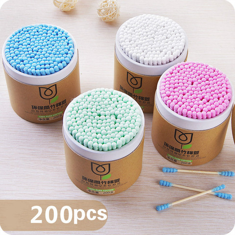 100/200pcs/Box Bamboo Baby Cotton Swab Wood Sticks Soft Cotton Buds Cleaning of Ears Tampons Cotonete Pampons Health Beauty ► Photo 1/6
