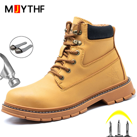 Indestructible Leather Boots Safety Shoes Male Work Boots Outdoor Hiking Boots Work Shoes Anti Puncture Work Safety Boots 2022 ► Photo 1/6