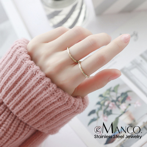 eManco High quality Fashion Simple Scrub Stainless Steel Women 's Rings 2 mm Width Rose Gold Color Finger Gift For Girl Jewelry ► Photo 1/6