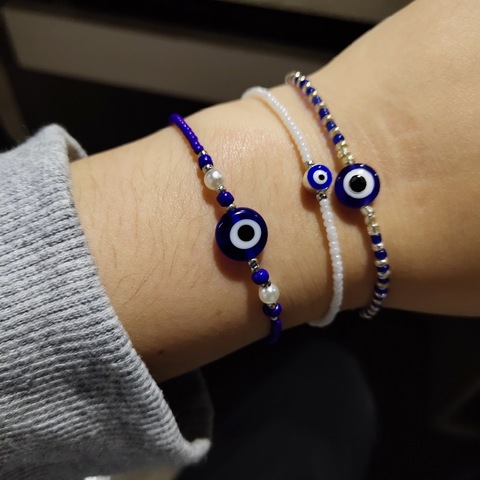 Rinhoo New Fashion Handmade Vintage Rhinestone Palm Blue Evil Eye Pendant Link Chain Bracelet For Women Men Good Luck Bracelet ► Photo 1/6