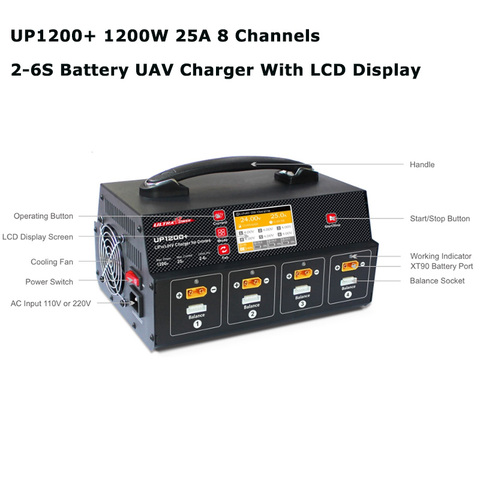 Ultra Power UP1200+ 25A UAV/Agricultural Drone Fast Balance Charger With Display Screen For 8 Channel 2-6S LiPo LiHV Battery ► Photo 1/1