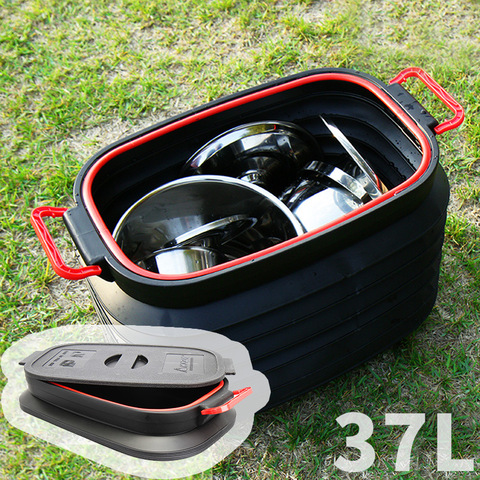 Outdoor 37L telescopic bucket cover folding receptacle car sundries box multi-purpose fishing picnic large tote bag portable ► Photo 1/5