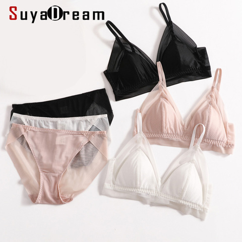 SUYADREAM 2022 Bra Set 100%Real Silk and Lace Wire Free Comfort Bras and Panties Thin padding Healthy Underwears ► Photo 1/6