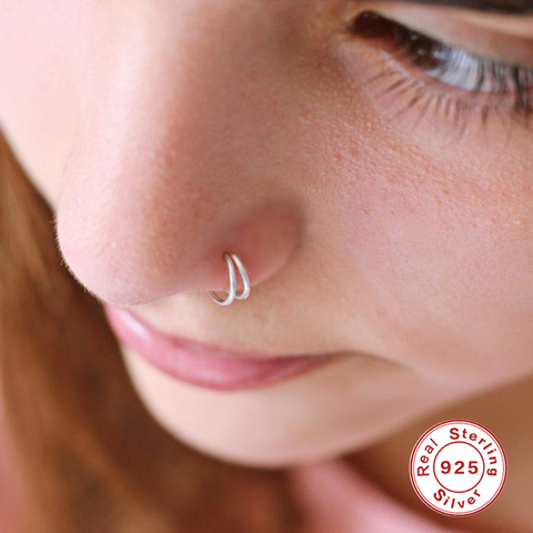 Aide 925 Sterling Silver Double Circle Nose Rings For Women Girls Small Open Hoop Ring Type Piercing Cartilage Stud Body Jewelry ► Photo 1/6