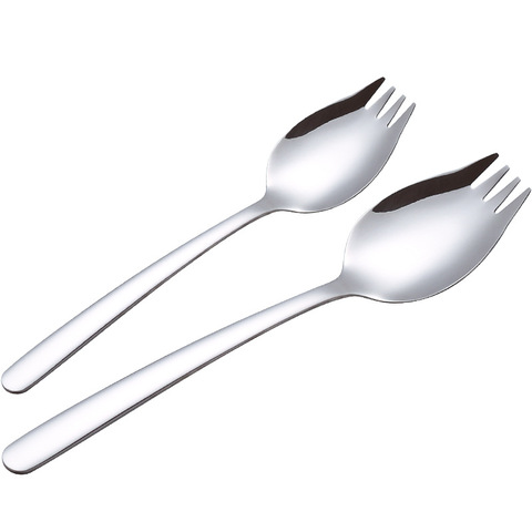 Fruit Fork Spoon Longhandle Stainless Steel Ice Cream Salad Dessert Tableware Convenient Western Multi-Function Silver Spork ► Photo 1/6