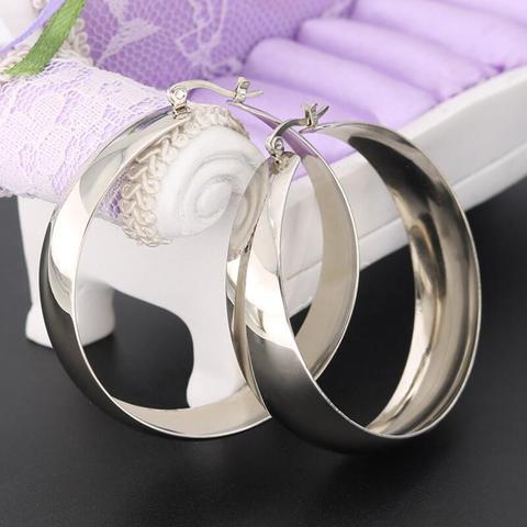 European and American Fashion Exaggerated Titanium Steel Earrings Stainless Steel Wide Edge Big Ear Hoop Trend Round Earrings ► Photo 1/5