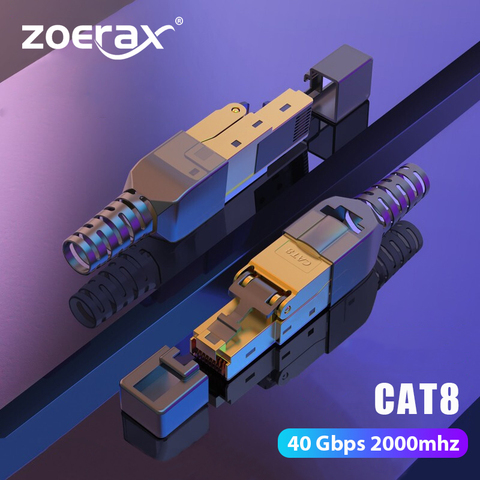 ZoeRax CAT8 /CAT7 /CAT6A Rj45 Connector Plug, Tool Free Shielded RJ45 Ends, Cat8 Field Termination Plug - 40Gbps ► Photo 1/1