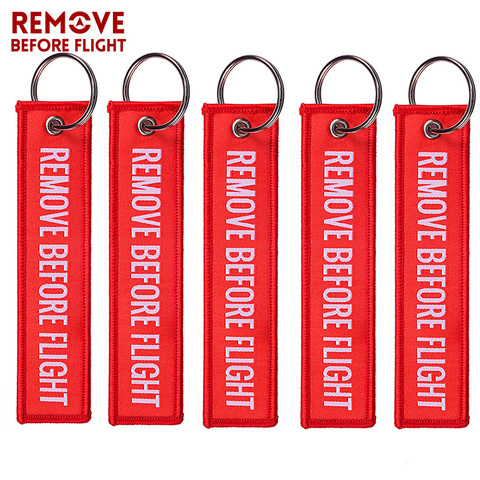 5 PCS/LOT Remove Before Flight Woven Keychains Special Luggage Label Red Chain Keychain for Aviation Gifts Keyring Jewelry ► Photo 1/1