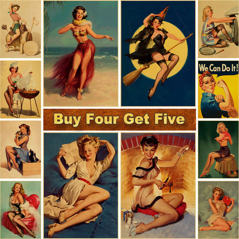 Vintage Kraft Paper Poster Pub Kitchen Bedroom Decoration Wall Stickers Pin Up Girl Posters and Prints for Home Bar Decor ► Photo 1/6