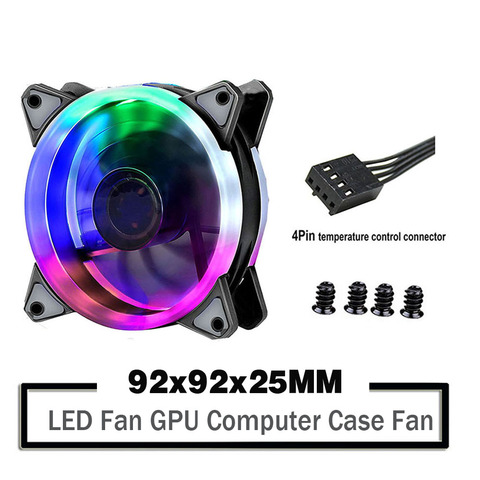 9cm 92mm LED Fan 90mm 4PIN 3PIN PC Desktop Computer Case Cooling Cooler Fan 12V 9225 92x92x25mm GPU CPU Cooler Double Halo Light ► Photo 1/6