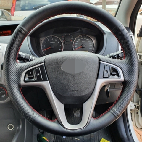 Black Steering Wheel Cover Artificial Leather Hand-stitched For Hyundai Solaris Verna I20 Accent ► Photo 1/6