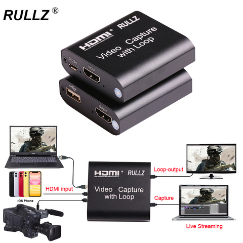 Rullz Loop out Audio Video Capture Device HDMI Capture Card 4K 1080P USB 2.0 Game Grabber Live Streaming Box for PS4 DVD Camera ► Photo 1/6
