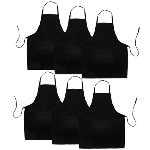 6 Pack Black Kitchen Apron with 2 Pockets Anti-Dirty Apron Suitable for Barbecue Kitchen Cooking Baking Restaurant ► Photo 1/6