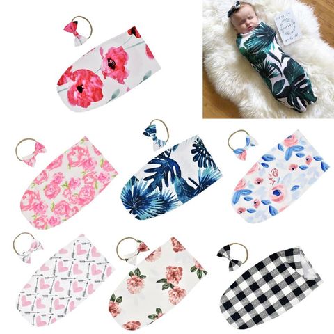 Newborn Infant Sleeping Bag Baby Fashion Printed Swaddle Blanket Muslin Wrap+Headband 2PCS New Born Photography Prop Set ► Photo 1/6