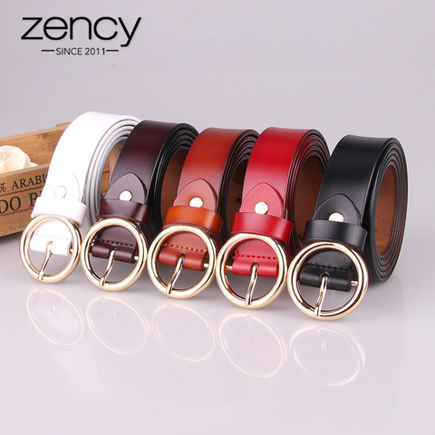 Zency Luxury Brand 100% Genuine Leather Women Belts High Quality Fashion Round Pin Buckle Waist Belt For Jeans Black White Brown ► Photo 1/6