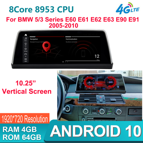 10.25“ Vertical stand-up Monitor Android10.0 4G+64G car radio dvd GPS multimedia for BMW 3/5 Series E60 E61 E63 E64 E90 E91 E92 ► Photo 1/6
