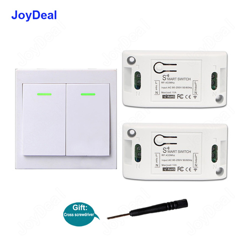 JoyDeal 433Mhz 86 Wall Panel Wireless Remote Transmitter 2 Button Sticky RF TX Smart Home AC 110V 220V 1CH Remote Control Switch ► Photo 1/6