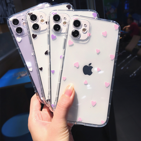 Fashion Love Heart Transparent Soft Phone Case For iPhone 11 Pro MAX X XS XR 12 Mini 7 8 plus SE 2022 Cute Wave point Soft Cover ► Photo 1/6