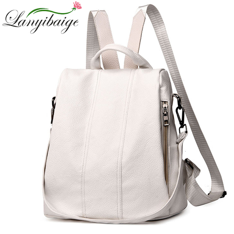 Summer White Fashion PU Leather Anti-thief Backpack Large Capacity School Bag for Teenager Girls Multifunction Casual Sac a Dos ► Photo 1/6