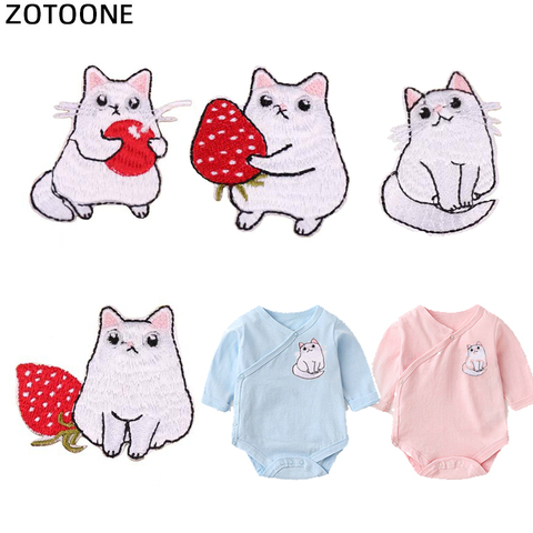 ZOTOONE  Cute White Cat  Patches for Clothing Strawberry Iron on Patch Embroidered  Patch  for Clothes Appliques  Jacket Badges ► Photo 1/6