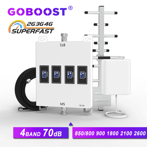 GOBOOST LTE 800 900 1800 2100 mhz 4 band cellular amplifier signal booster gsm 2g 3g 4g repeater mobile phone internet network ► Photo 1/6