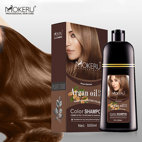 Mokeru 500ml Fast Dye Natural Hair Color Shampoo Permanent Dark Brown Hair Dye Shampoo for Women Men Gray Hair Dye Shampoo ► Photo 1/1