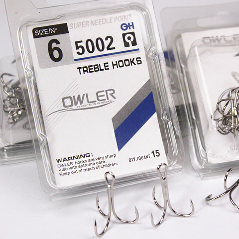 15pcs/box 5002 owner Treble hooks Silver Size 1/2/4/6/8/10/12/14#  Bait Fishing Tackle Round Bend  For Pike Bass ► Photo 1/6