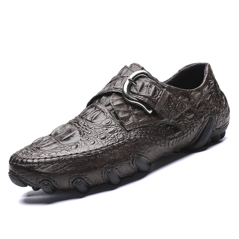 Men Casual Shoes Genuine Leather Crocodile pattern cowhide Luxury Brand Fashion Breathable Driving Shoes Slip On Comfy Moccasins ► Photo 1/6