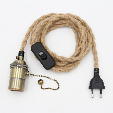 Vintage Light Decoration European Plug Hemp Cord Covered Power Cord With Switch E27 Vintage Lamp Holder Lamp Cords ► Photo 1/6