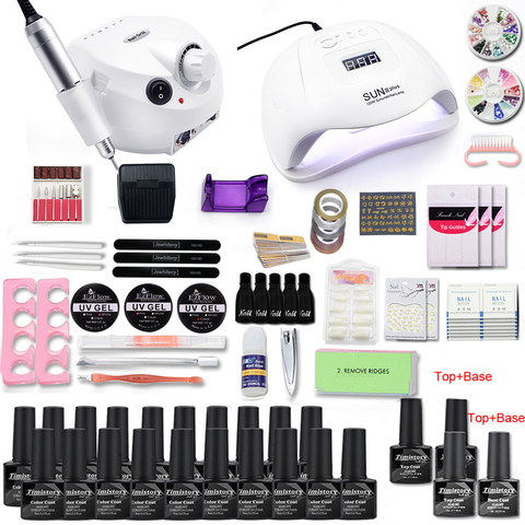 Nail Set 35000RPM Nail Drill Machine 120W UV LED Lamp For Manicure Set 20 Gel Nail Polish 2Top and 2 Base Nail tool Set Kit ► Photo 1/6