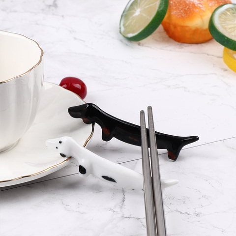 1Pcs Cute Ceramic Dachshund Dog Chopsticks Holder Spoon Forks Knife Rest Stand Durable Lovely Rack Stand Tableware ► Photo 1/6