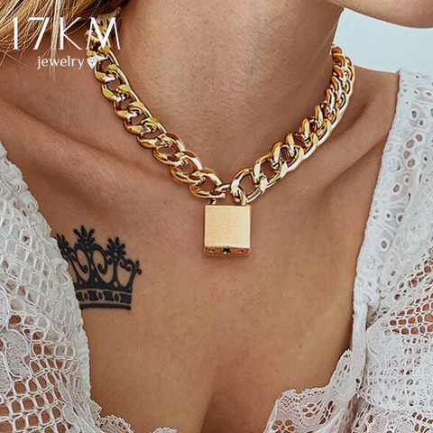 17KM Gothtic Gold Lock Chunky Chain Necklace For Women Men Big Chain Unlockable Lock Key Pendant Necklaces Exaggerated Jewelry ► Photo 1/6