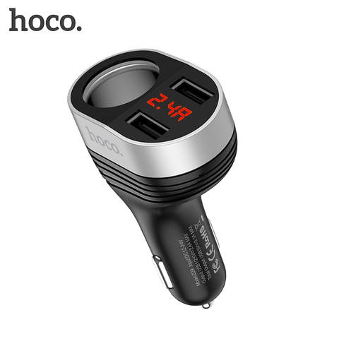 Hoco 5V3.1A 96W Dual USB Car Charger With one Car Lighter Slot digital Display Charging Voltage Current For iphone 11 XS Samsung ► Photo 1/6
