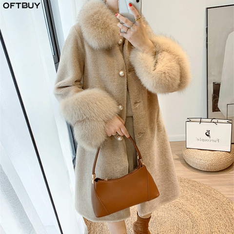 OFTBUY 2022 Women Winter Jacket Real Granule Sheep Shearing Coat Natural Fox Fur Collar Streetwear Thick Warm Outerwear Casual ► Photo 1/6