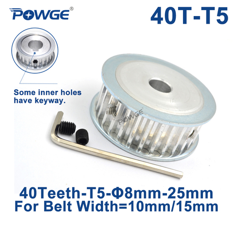 POWGE 40 Teeth T5 Timing Synchronous pulley Bore 8/10/12/14/15/19/20/22/25mm for belt width 10/15mm 40-T5-15 AF Gear 40teeth 40T ► Photo 1/6