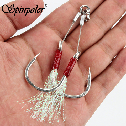 Spinpoler 2 pairs/lot 1/0 2/0 3/0 5/0 7/0 Fishing Hook Double Jighooks Jigging Hook With Feather Jig Hooks assist rig Fish Tackl ► Photo 1/6