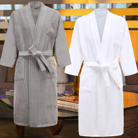 Star Hotel 100% Cotton Sweat Towel Bath Robes Men Plus Size Winter Kimono Warm Bathrobe Mens Terry Sleepwear Women Dressing Gown ► Photo 1/6