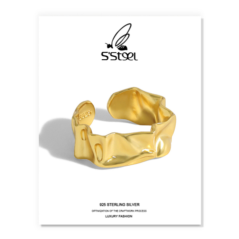 S'STEEL Irregular Women's Ring 925 Sterling Silver Minimalist Designer Gold Handmade Open Ring Plata De Ley 925 Fine Jewellery ► Photo 1/6