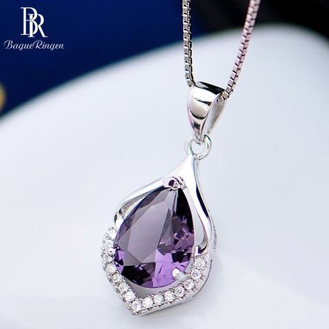 Bague Ringen Elegant Water Drop Shaped Pendant Amethyst Necklace for Women Temperament Gemstone Silver 925 Jewelry Weddings Gift ► Photo 1/6