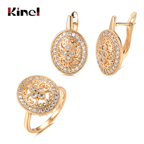 Kinel Luxury Natural Zircon Earrings Rings For Women Noble 585 Rose Gold Stud Earrings Wedding Fine Jewelry Crystal Flower Gift ► Photo 1/6