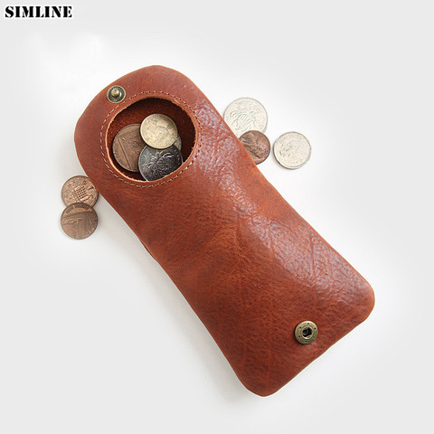 SIMLINE Genuine Leather Coin Purse Woman Men Vintage Cowhide Mini Small Wallet Wallets Purses Pocket Case Money Bag Holder Case ► Photo 1/6