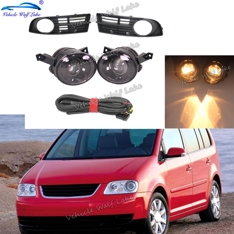 For VW Touran 2002 2003 2004 2005 2006 Car-styling Front Convex Lens Fog Lamp Light + Wire Harness Fog + Grille Cover ► Photo 1/6