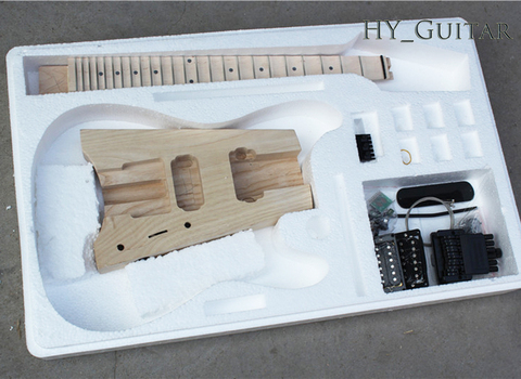 DIY Semi-Finished Headless Ash Electric Guitar Kits without Paint,Scalloped Maple Fretboard ► Photo 1/6