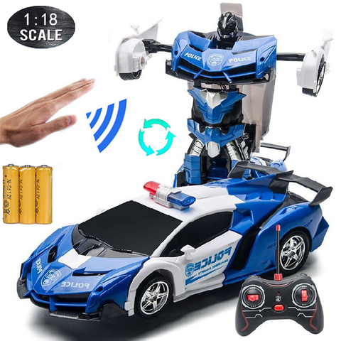 1:18 RC Cars 24CM Gesture Sensing Transformation Police Car Robot Deformation Remote Control Sports Vehicle Toy for Kids Boy C02 ► Photo 1/6